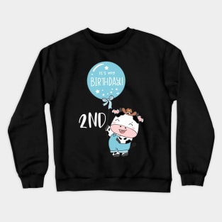 Cute baby cow boy 2nd birthday Crewneck Sweatshirt